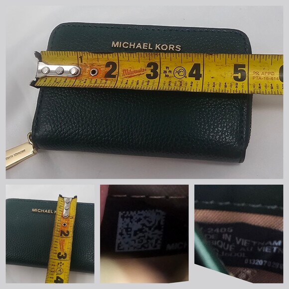 Michael Kors Jet Set Pebbled Leather Zip Card Case Wallet Moss Green NWOT - Picture 11 of 11